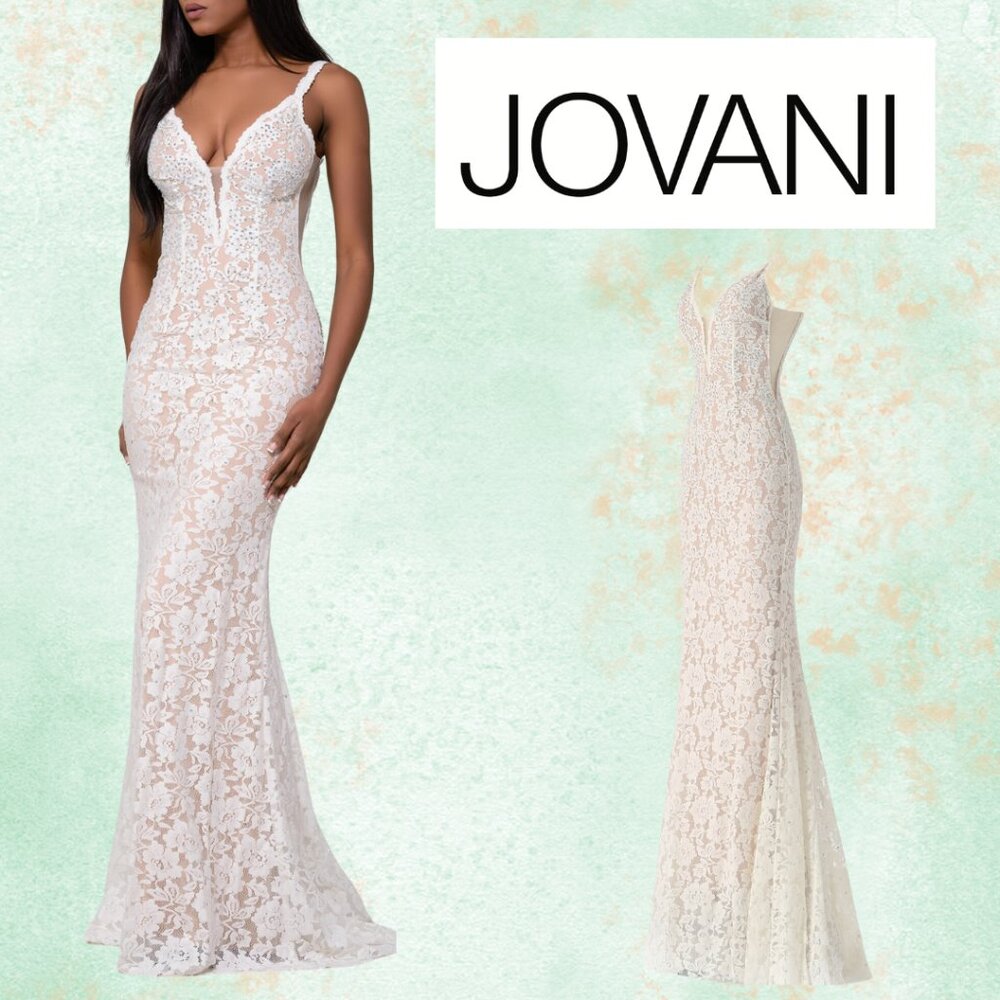 White Lace Jovani Gown 48994